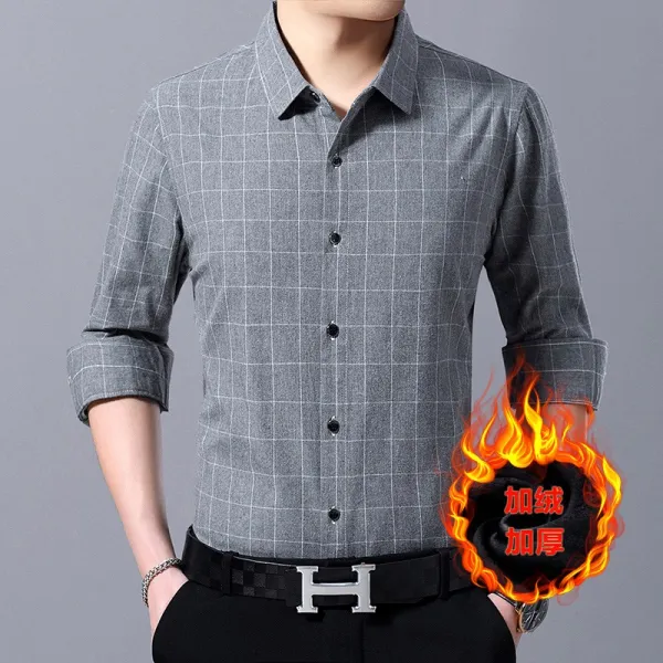 비아이6 가을체크셔츠 가을체크남방 겨울 중년 남성 두터운 융털 25 링클프리 30 35 남자 판 보온 40 중국식 홑적삼