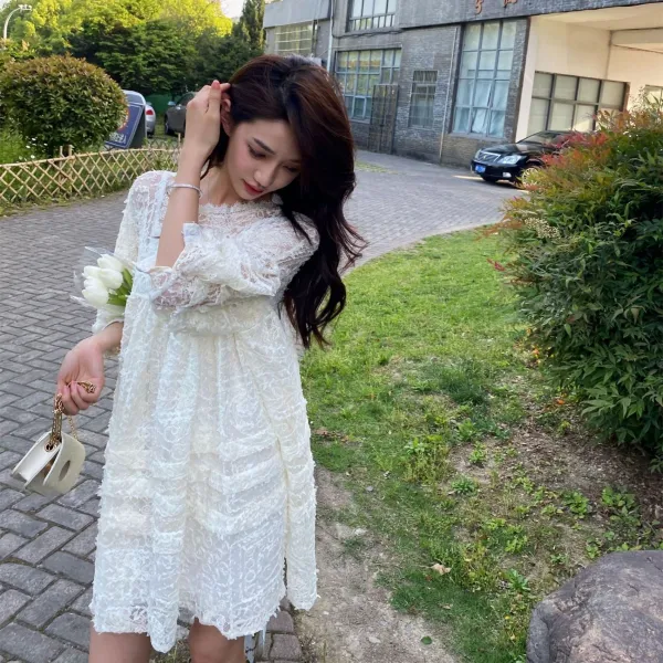 퀸 공주원피스 도주 중이다 한눈에 곧 매우 꽥 의 페미닌 레이스 스위트 라운드넥 카야노 봄 여름 x2개