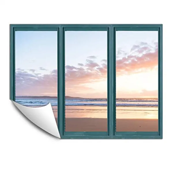 벽 침실 침실 가짜 창 블루 윈도우 이동식 벽지 박탈 및 스틱 벽 스티커 - 24x32 인치 (24