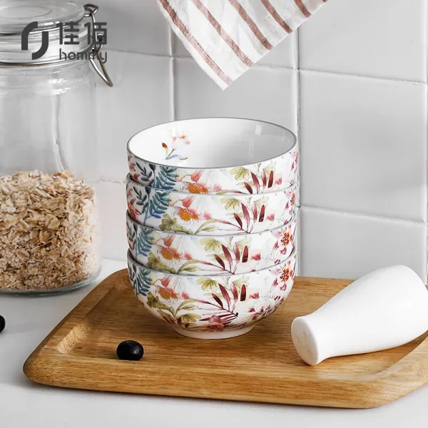 가백 미식 도자기 가정용 밥그릇 탕그릇 달거리 그릇 4.5 인치 4개 도자기 그릇 그릇 그 1개