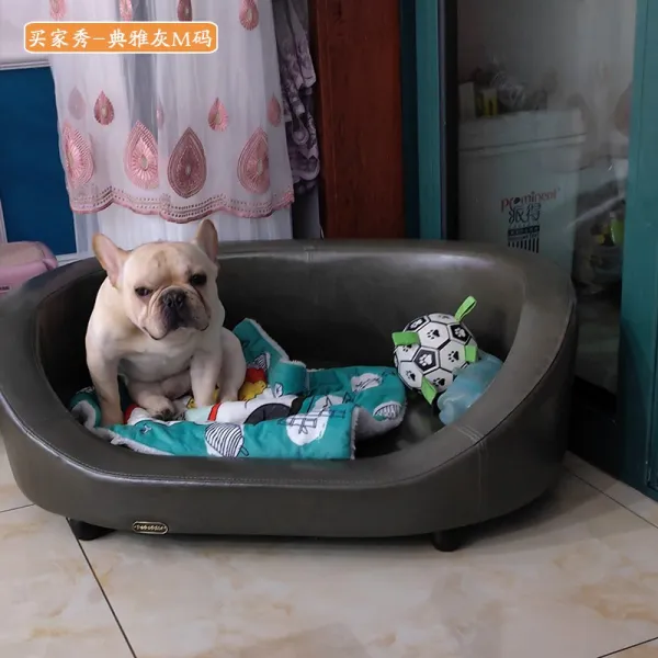 대형견 침대 특대형 메모리 침대집 대형견방석가죽 애완견 소파 목재 뜯을, 고아한 회색