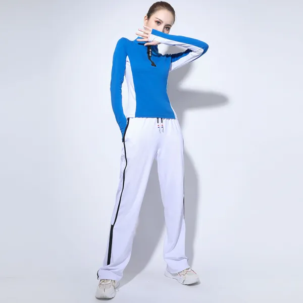 무용복 광장무 패션 뉴타입 세트포장 꿍꿍이춤 헬스 가을 캐주얼 긴팔 체조 트레이닝복, C01-남색옷 흰바지