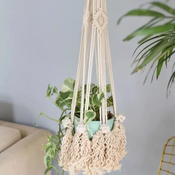 북유럽풍화분 식물 매달리다 핸드메이드 라탄 면린넨 끈 그물주머니 베란다 가든 걸이 팬시 실내 4448110885, 특소함, B타입