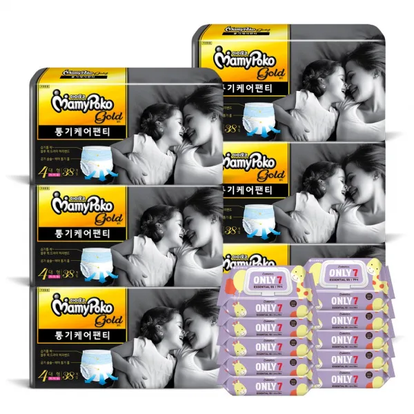마미포코 골드 통기케어 팬티 기저귀 대형 여아 38매x6팩+온리7물티슈70매x10팩