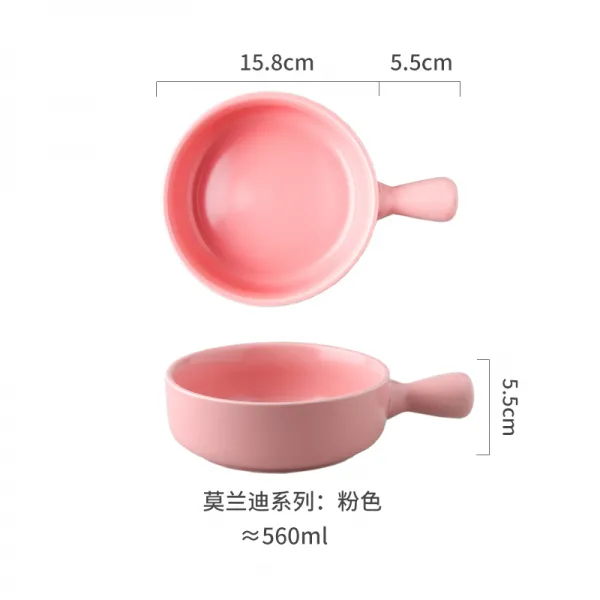 손잡이다 도자기 베이킹 노르딕 아침공기 가정용 독창적 샐러드바 있음 그릇을 깨뜨리다 굽다, 분홍색