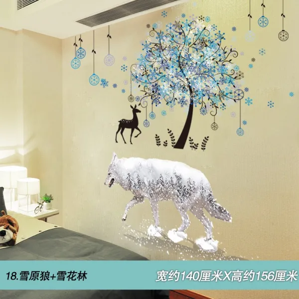 어반30 셀프 인테리어 접착 벽지 시트지 3D 입체벽 스티커 남자 침실 신문지 벽 장식, 18.설원늑대+설화림