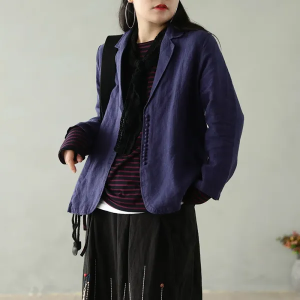 작은 귀 출품 린넨 캐쥬얼 할인을 많이 함 양복외투 봄계절 복고 단아한 긴소매 여자 룩코트