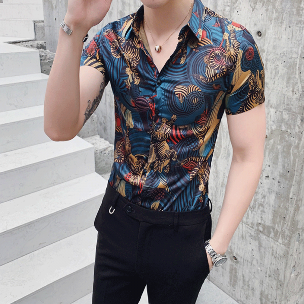 반팔셔츠룩 반팔셔츠남방 남장 키 올오버 헤어디자이너 깡패 멋쟁이 xs