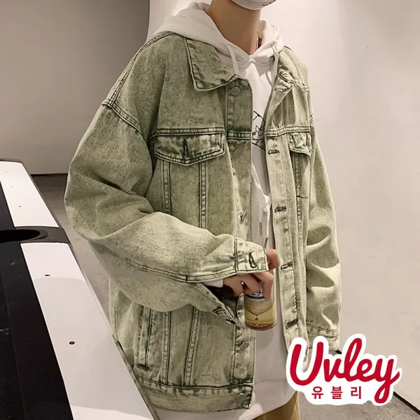 유블리 남성 루즈핏 청자켓 유니크 돌싱 데님 봄 가을 자켓 데일리룩(UV031WD)