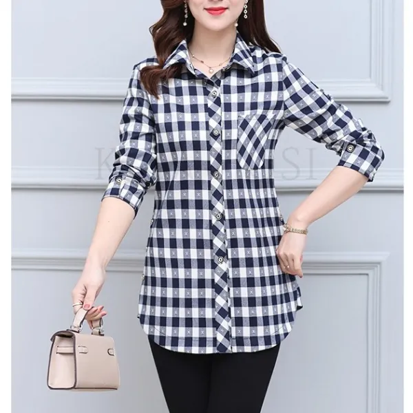 Kirahosi 심플 캐주얼 어머니룩 중노년 여성 미디 롱 셔츠 춘추 얇은 상의 16호+ 덧신 증정 Dnb1z5z7