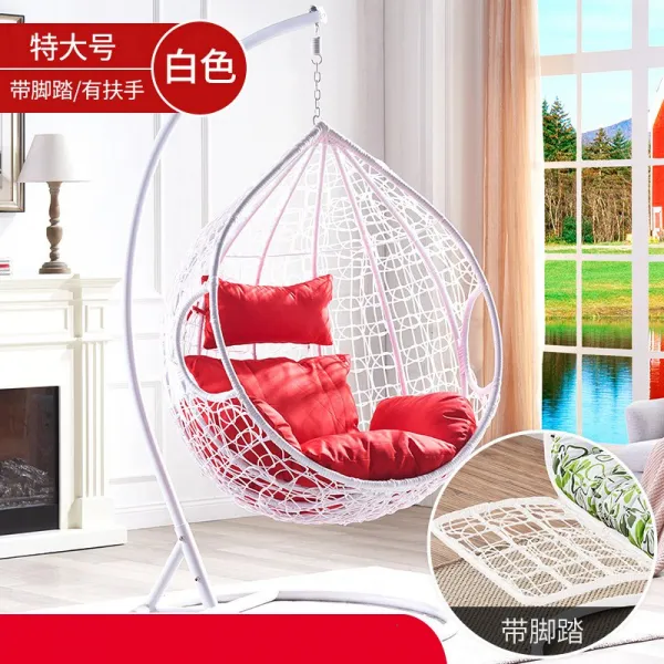 흔들의자 야외 그네 실외 그네의자 가정용 더블 곤돌라 등나무의자 마당 화원베란다 라탄 철공예, T07-싱글 화이트색 업그레이드 특대형 타입 * 발판