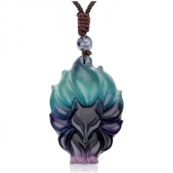 JSDDE 조정 가능한 길쌈 된 밧줄 사슬을 가진 자연적인 수정 같은 원석 Fox 펀 던트 목걸이 (Fluorite)