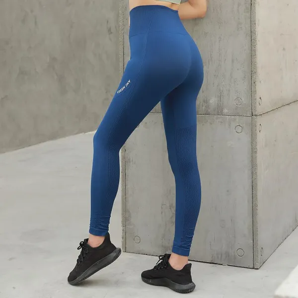 한국bs 밴딩 레깅스 블루 S 하이웨스트 헬스복 필라테스복 여성