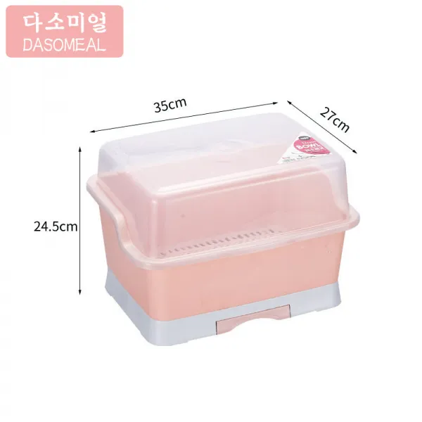 다소미얼/ 싱크선반주방 그릇 수납함 라지 사이즈 플라스틱 찬장 덮개 서랍형 아스팔트 그릇 선반 주방 선반 식기함 ST02 A28Z, 02 핑크 중
