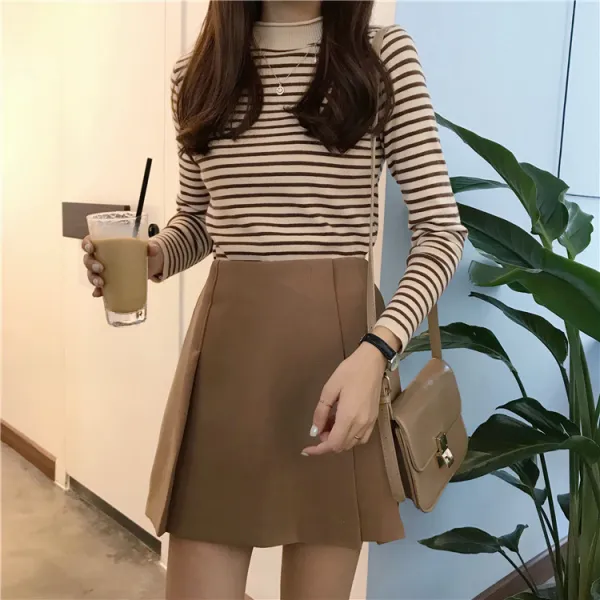 GB1004 여성 겨울 늦가을 긴팔 맨투맨 스트라이프 터틀넥 데일리 캐주얼 CA921 티셔츠