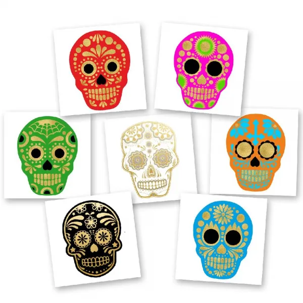 Flash Tattoos 30 분류 된 보험료의 설탕 두개골 De Colores Variety Set 방수 플래시 타투 다채로운 금 상세페이지참조 None