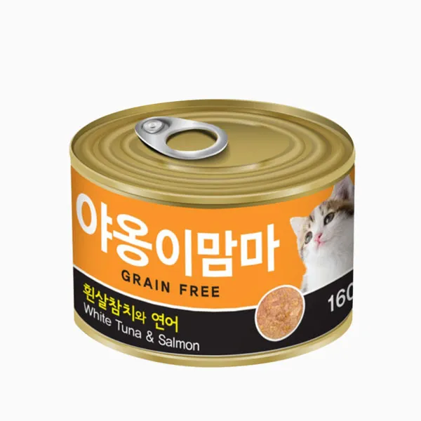 인터펫코리아 야옹이맘마 고양이간식 습식캔 흰살참치와연어 160g x 1개 초특가