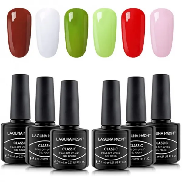 라구나문 젤 네일 폴리쉬 세트 혼방 6가지 컬러 레드 화이트 그린 핑크 젤 네일 폴리쉬 소크 오프 Uv Led 매니큐어 세트 네일 1 단일옵션