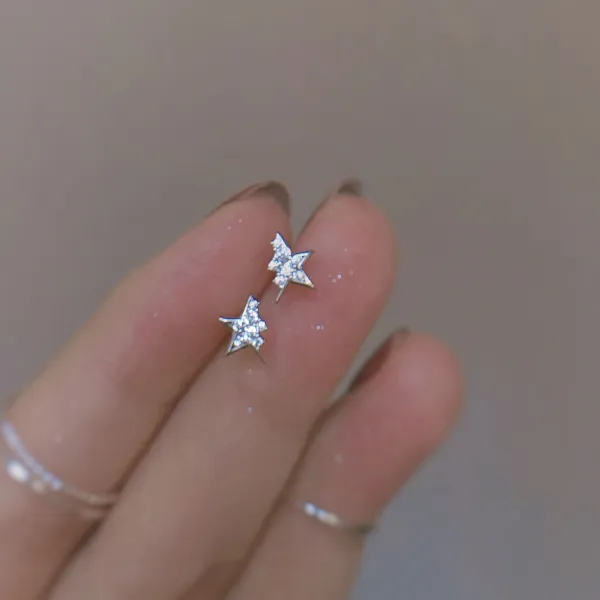 옹정 S925 순은 조각 유성 반짝반짝 깨지다 오각성 가득 뚫다 귀걸이