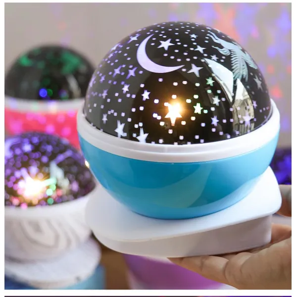 고고바이히어로 생일 선물 LED 별이총총한하늘 등 USB 별 달그림자 스탠드 로맨스 인싸템 방 장식 소녀마음, 별 달 유니콘 （블루 ）회전 가능 배