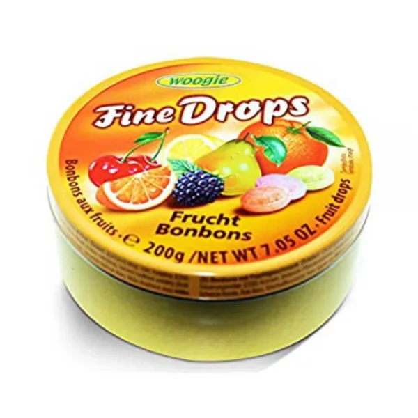 Woogie German Fine Drops Sanded Mix fruits Candy Tin 200gr (Fr횄쩌chtemixgeschmack) (4 pcs), 1