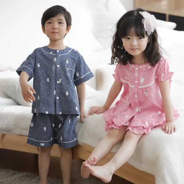 100508 아동잠옷 남자여자 반팔잠옷 파자마 상하세트 면