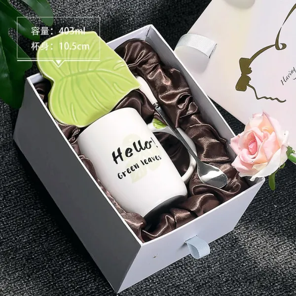 YIJIAJI 주방용품 도자기 머그컵 34153638, 하트 선물세트 Hello잎도자기 마크