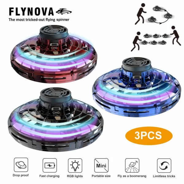 Flynova UFO 핑거팁 업그레이드 비행 자이로 플라잉 스피너 감압 장난감 성인 및 어린이용 크리스마스 선물, 3PCS