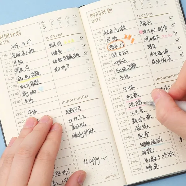 매 일일 계획 본 일정 숓 휴대 휴대용 타임 관리 대학생 안배함 후덕 연구함 달력 자율 시계 기사 카드 수재무 손금장부, 블랙 3본장  레드 블루 블랙 펜