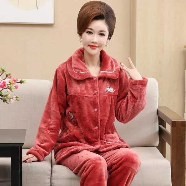 ROSEMADDER 피치기모잠옷 가을겨울 산호초 파자마 여동통통 중장