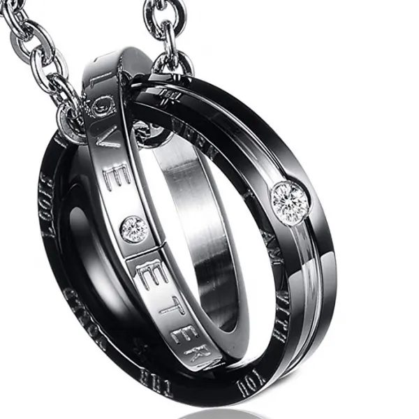 목걸이 남자 더블 링 사지 카루 알레르기 2 연속 반지 고급 선물 BOX있는 페어 목걸이 남성 블랙 2 연속 반지 남성