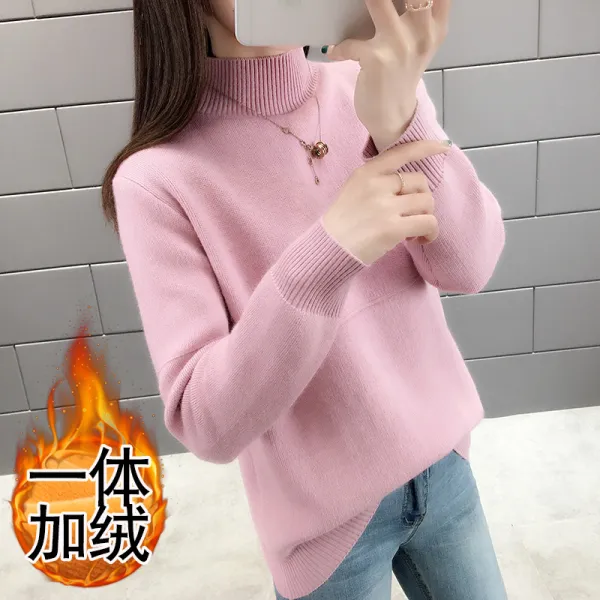머메이드한 블랭키 코르덴 융털 스웨터 여성 두꺼운 반와이드 루즈핏 폴라넥 이너셔츠 겨울 가을
