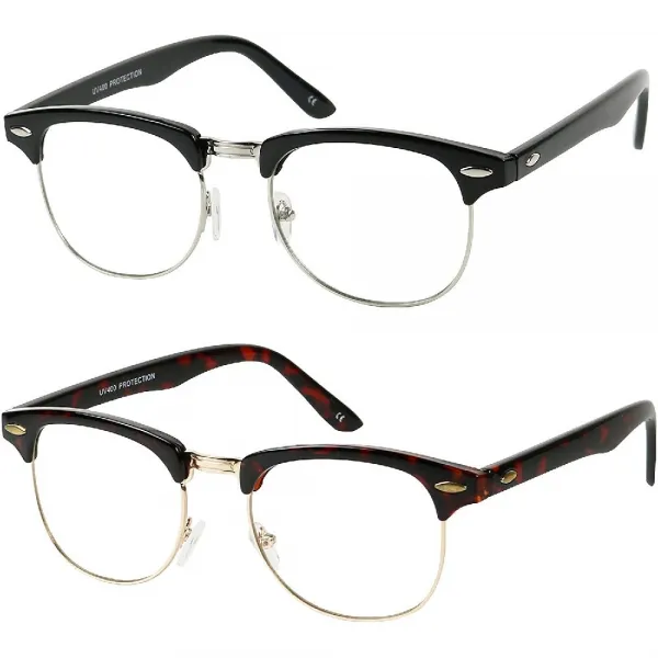 Shadyveu 클래식 세미 무테 비 투명 렌즈 80 의 스타일 라운드 하프 프레임 팔 림 Uv400 눈 태양 안경