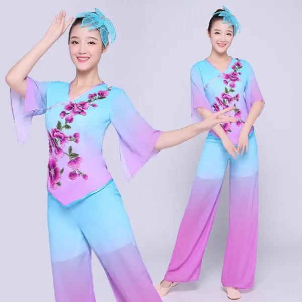 오아시스트리 고전무용의상 부채 우산 퍼포먼스 유니폼 0앙가복 물소매 에스닉 댄스복장 광장 여성