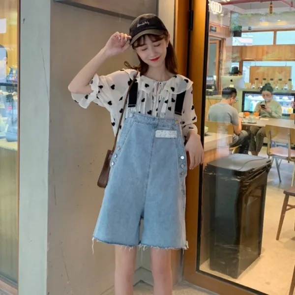 비밀의성 스트랩배색 캐주얼 빈티지 데님 점프슈트