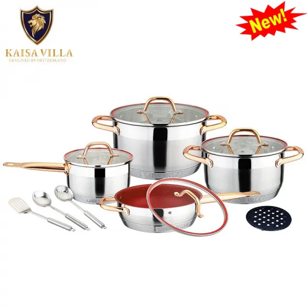 304 스텐4종냉비세트+ 수프립3종+냄비받침 (Kaisa Villa -KV6636), 소스팬 24cm.스투팟 .스투팟20cm.스투팟18cm, 단순한 색상