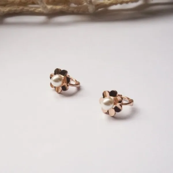 [녹다] 14k gold pearl flower earring 옐로우골드