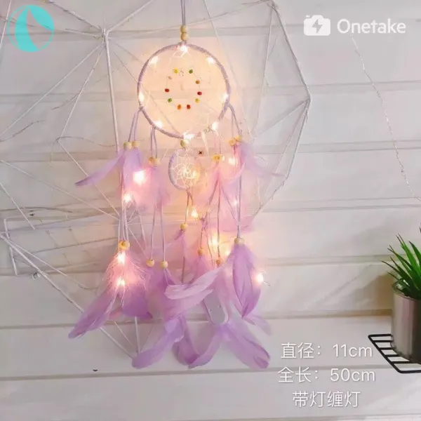 드림캐쳐 인디언 동일한타입 드림캐처 방 침실 벽걸이장식품 풍경 소녀하트 생일선물 여학생 동창생선물 단짝친구, #19 보라색(삼생삼세)+램프 감싸기