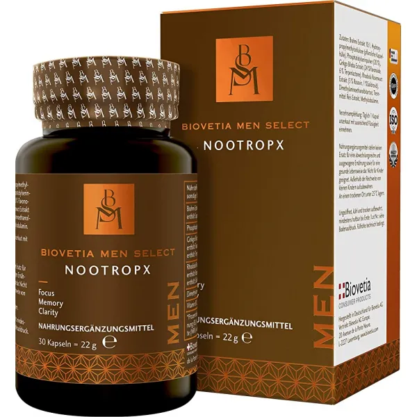 Biovetia Men Select NootropX 그를위한 초점 기억 명확성 하루에 한 번만 30 캡슐