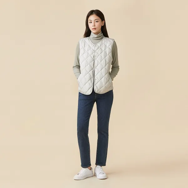 [JAJU/자주] (E)경량 다운필 리버서블 숏베스트 아이보리