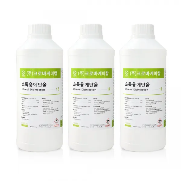 크로바 소독용에탄올 83% 1L 소독용알콜 의약외품 에탄올리필, 3개