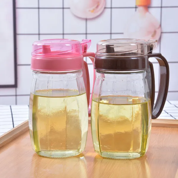 오일포트 유리 가정용 탈루방지 라지 주방 식초 포트 작은 기름통 간장병 향유병, 1, 기름통 핑크 거피색