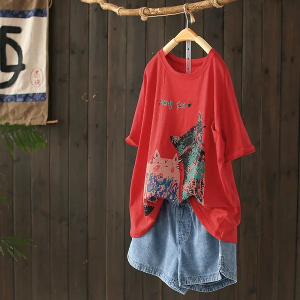 여성 캐릭터 프린트 반팔 티셔츠 서결원창 문예백합 춘하 캐릭터 프린트 면티 박시 반팔