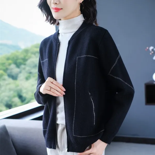 독블레스유 Dogblessyou 브이넥긴팔니트 얇은 여성가디건패션 이팔월 집업스웨터 숏 타입 야구복 코트 초 가을 룩