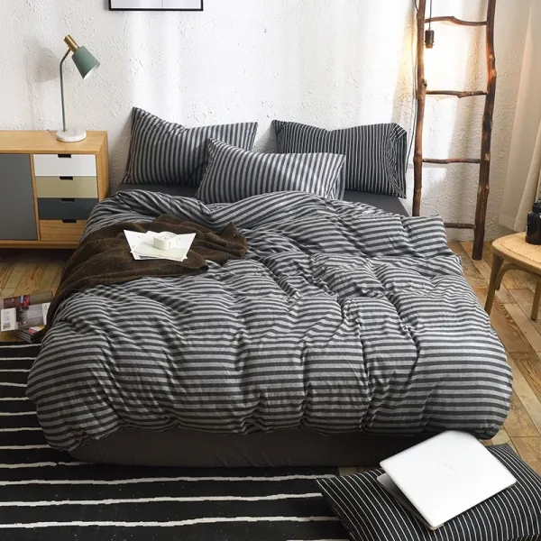 엔틱침대인테리어 에침대 베바닥재 위자오린 침대시트 4종 니트 솜이불 커버 전라 취침 스트라이프 단가라 천축면 풀패딩 순면 담뱃재가 뭉텅이로 끼다