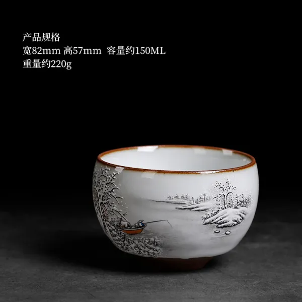 경덕진 도자기 다기찻잔 수작업 외짝 큰사이즈 라지 궁푸차 개성 음미함, 관가 페인팅 노옹 내림낚시 나한배