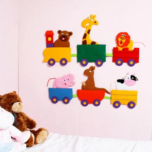 벨크로와 고리가 달린 융판 부착용 동물기차 벨크로 고리 융판 동물기차 교구