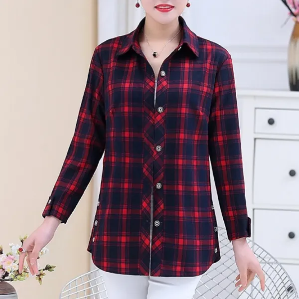 Kirahosi 심플 캐주얼 어머니룩 중노년 여성 미디 롱 셔츠 춘추 얇은 상의 58호+ 덧신 증정 Chy3ly39