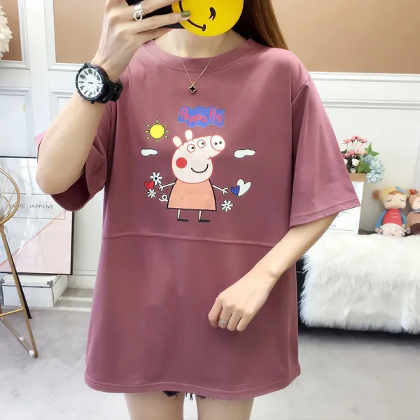 여성 오버 데일리 캐릭터 반팔 티셔츠 빅사이즈