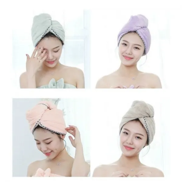 1+1 고급형 극세사 드라이 수건 머리말리기 헤어타올 체크 보라 체크 보라